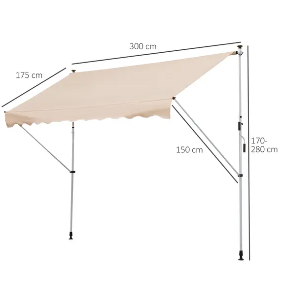 Buy 3x1.5m  Adjustable Outdoor Aluminium Frame Awning Beige, 3 image