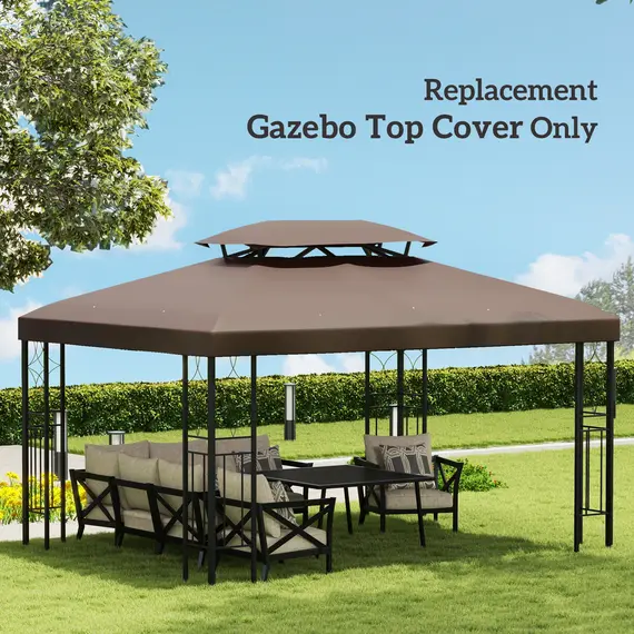 Buy 3x4m Gazebo Canopy Replacement Cover, 2 Tier Top Roof UV Cover Garden Patio Outdoor Sun Awning Shelters, Brown  (TOP COVER ONLY), 7 image