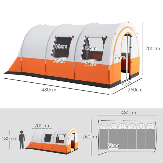 Buy 3000mm Waterproof Camping Tent, 5-6 Man Family Tent with Living and Bedroom, Carry Bag Included, Cream and Orange, 3 image
