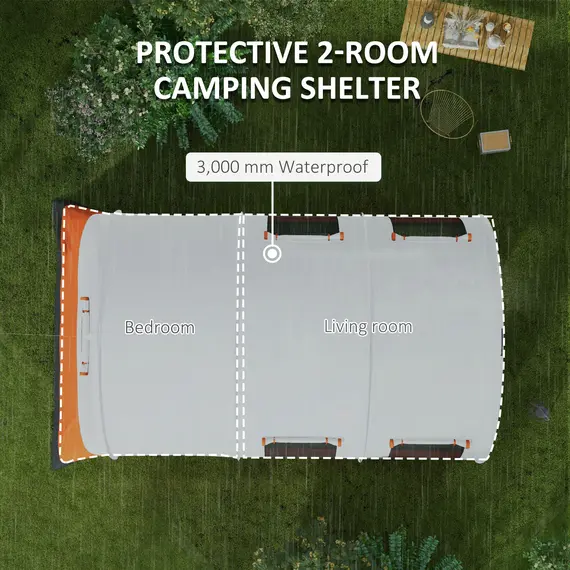 Buy 3000mm Waterproof Camping Tent, 5-6 Man Family Tent with Living and Bedroom, Carry Bag Included, Cream and Orange, 4 image