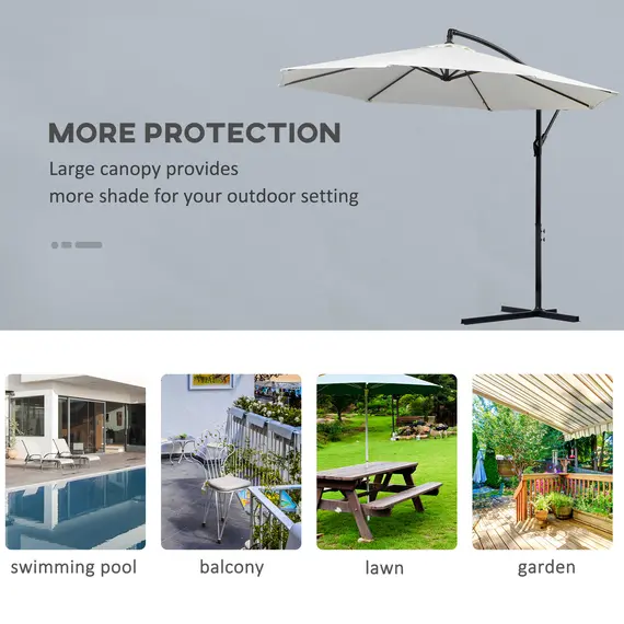 Buy 3m Banana Umbrella Parasol, Offset Cantilever Parasol Umbrella with Cross Base, Cream White, 7 image