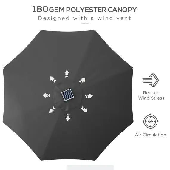 Buy 3m Parasol, with Solar-Powered LED Lights - Grey, 5 image