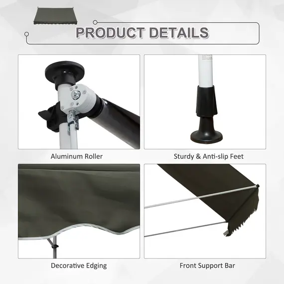 Buy 3x1.5m  Adjustable Outdoor Aluminium Frame Awning Grey, 6 image