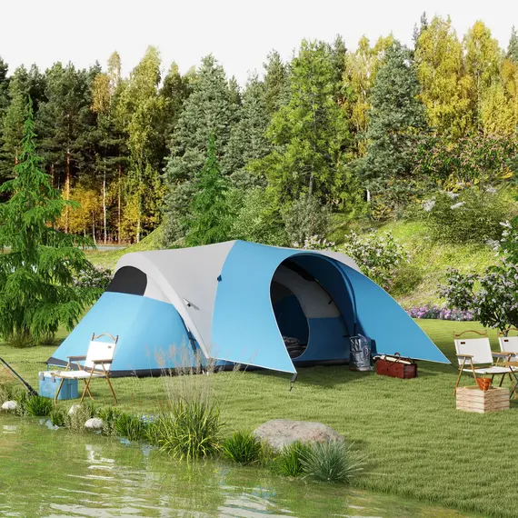 Buy 3000mm Waterproof Camping Tent for 5-6 Man, Family Tent with Porch and Sewn in Groundsheet, Portable with Bag, Blue, 2 image
