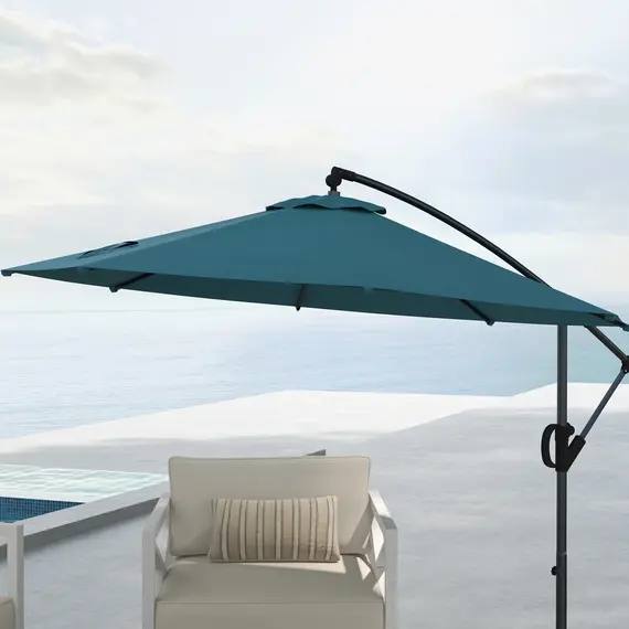 Buy 3m Offset Cantilever Parasol Umbrella, with Cross Base - Blue, 8 image