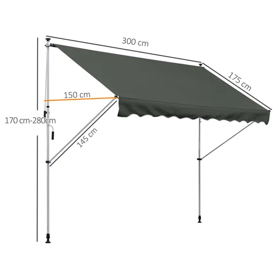 Buy 3x1.5m  Adjustable Outdoor Aluminium Frame Awning Grey, 3 image