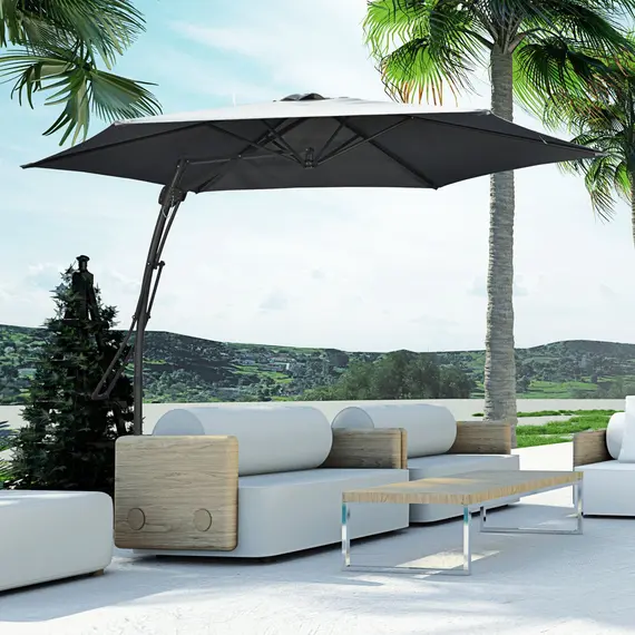 Buy 3m Cantilever Parasol with Easy Lever, Patio Umbrella with Crank Handle, Cross Base and 6 Metal Ribs, 2 image