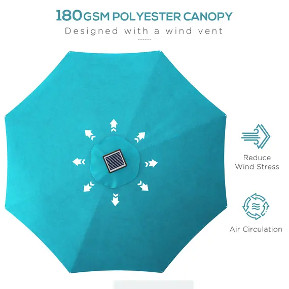 Buy 3m Parasol, with Solar-Powered LED Lights - Blue, 5 image