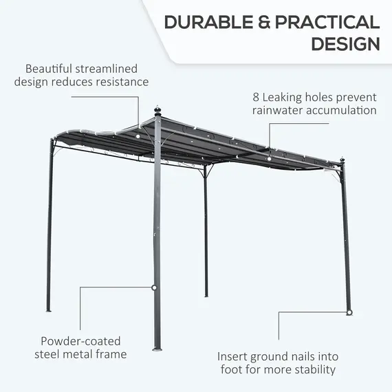 Buy 3x3m Freestanding Metal Wall Awning Canopy Grey, 4 image