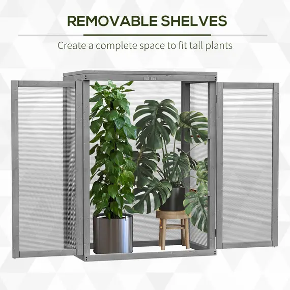 Buy 3-tier Wood Greenhouse Garden Polycarbonate Cold Frame Balcony Grow House w/ Storage Shelf for Plants, Flowers, Dark Grey, 7 image