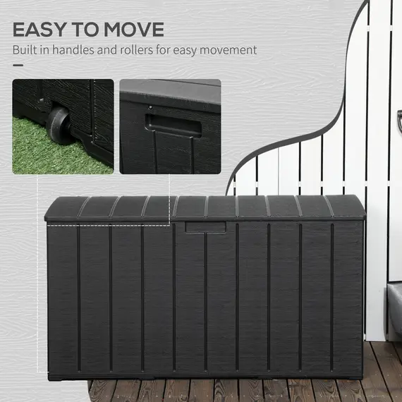 Buy 336 Litre Garden Storage Box, Water-resistant Heavy Duty Double Wall Plastic Container, Extra Large Outdoor Garden Furniture Organizer, Deck Cushion Chest with Wheels and Handles, Black, 6 image