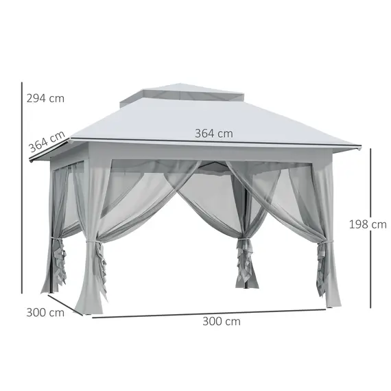Buy 3.6 x 3.6 m Pop up Gazebo with Netting, Height Adjustable Party Tent Instant Canopy Sun Shade Shelter, Grey, 3 image