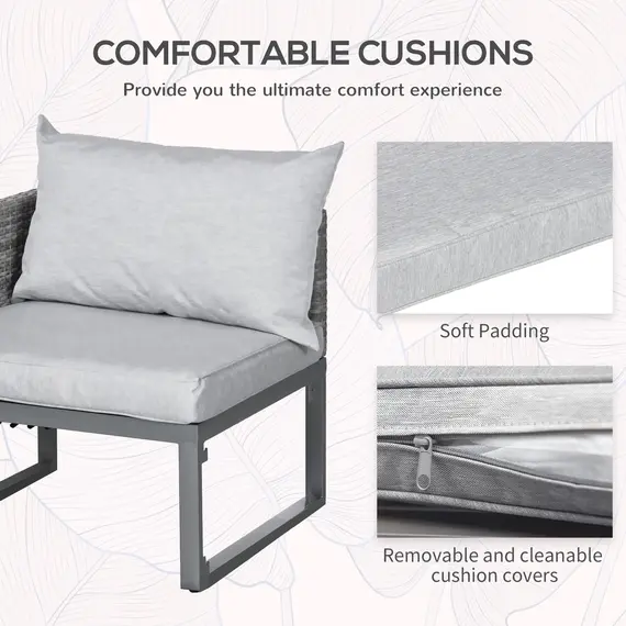 Buy 3-in-1 Rattan Bistro Set, Wicker Garden Furniture Set with 2-level Rising Table, Adjustable 3-seater Sofa Lounger with Washable Cushions for Outdoor, Patio, Balcony, Grey, 6 image