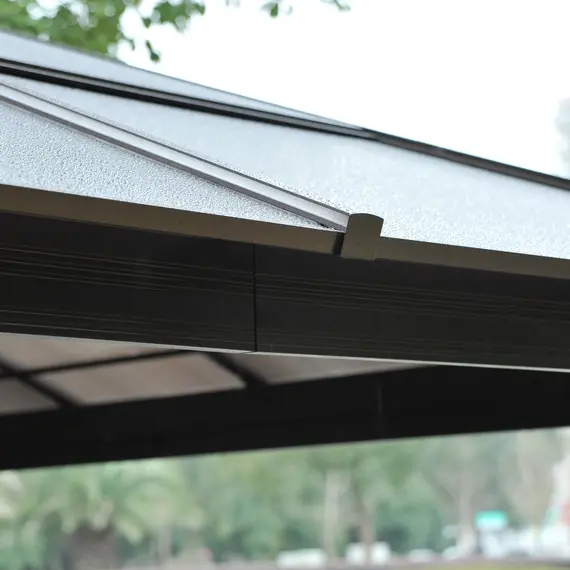 Buy 3.6 x 4m Hardtop Gazebo Canopy with Polycarbonate Roof and Aluminium Frame, Garden Pavilion with Mosquito Netting and Curtains, 8 image