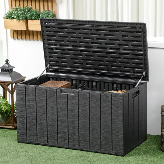 Buy 336 Litre Garden Storage Box, Water-resistant Heavy Duty Double Wall Plastic Container, Extra Large Outdoor Garden Furniture Organizer, Deck Cushion Chest with Wheels and Handles, Black, 2 image