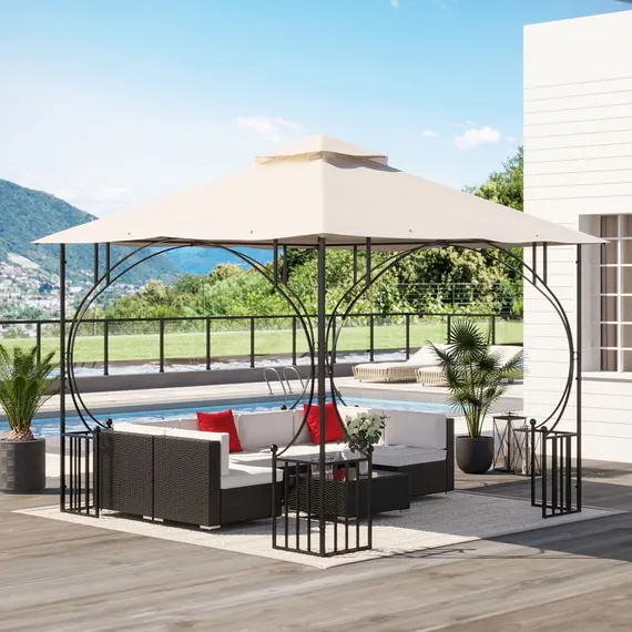 Buy 3x3(m) Replacement Gazebo Canopy, Double Tier Roof Top for Garden, Patio, Outdoor, Beige (TOP ONLY), 2 image