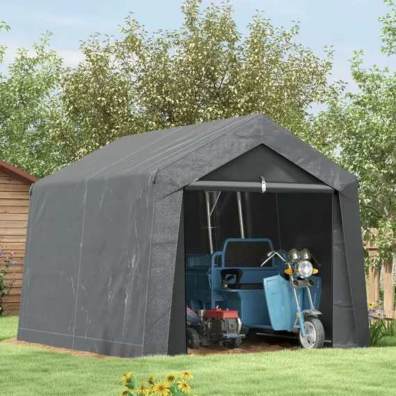 Buy 3.6 x 2.1m Portable Outdoor Shed, with Window - Dark Grey, 2 image