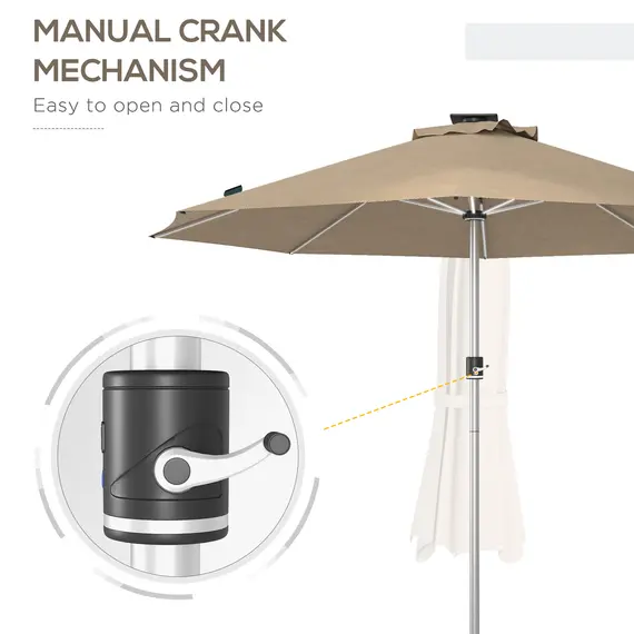Buy 3m Parasol, with Solar-Powered LED Lights - Khaki, 6 image