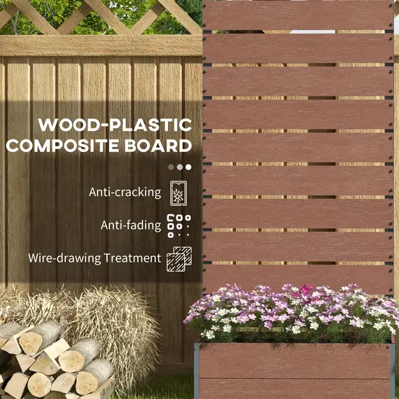 Buy 34 x 69.5cm Garden Planter Box, with Back Trellis, Brown, 5 image