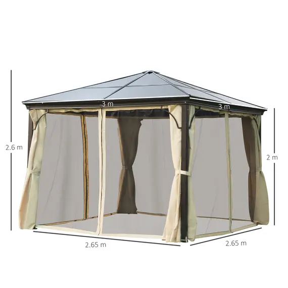 Buy 3x3 m Gazebo W/Mosquito Net-Brown/Black/Beige, 3 image