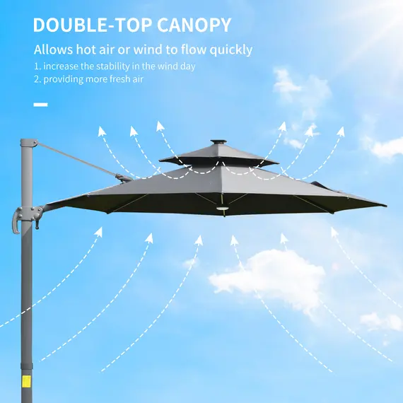 Buy 3m Cantilever Parasol w/ Solar Lights Power Bank Base 360° Spin Dark Grey, 7 image