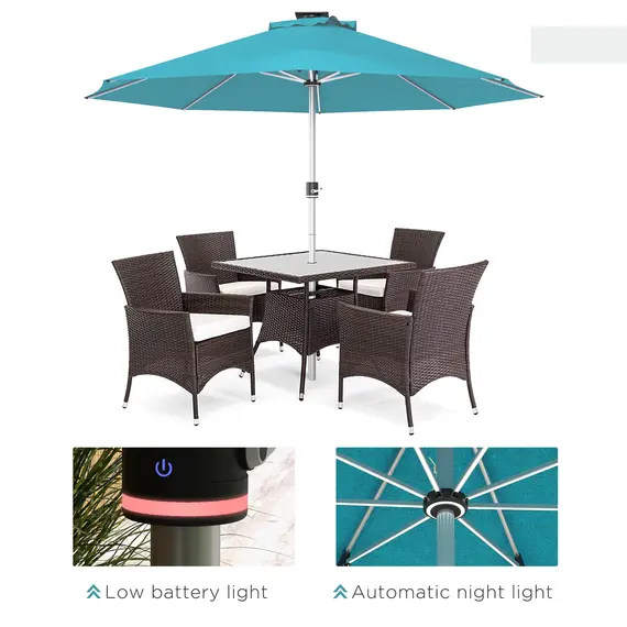 Buy 3m Parasol, with Solar-Powered LED Lights - Blue, 8 image