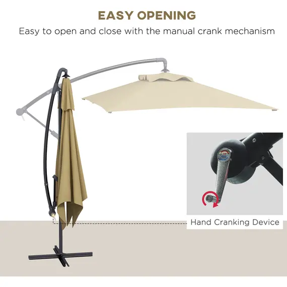 Buy 3m Square Canopy Cantilever Parasol, with Cross Base - Brown, 4 image