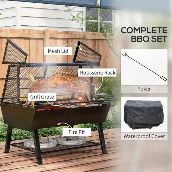 Buy 3-in-1 Barbecue Grill, Rotisserie Roaster and Fire Pit, with Cover, 7 image