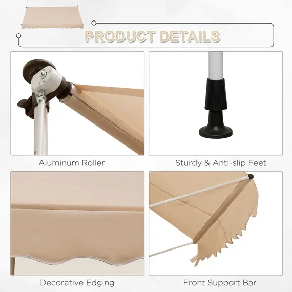 Buy 3x1.5m  Adjustable Outdoor Aluminium Frame Awning Beige, 6 image