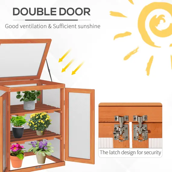 Buy 3-tier Wood Greenhouse Garden Polycarbonate Cold Frame Balcony Grow House w/ Storage Shelf for Plants, Flowers, Orange, 5 image