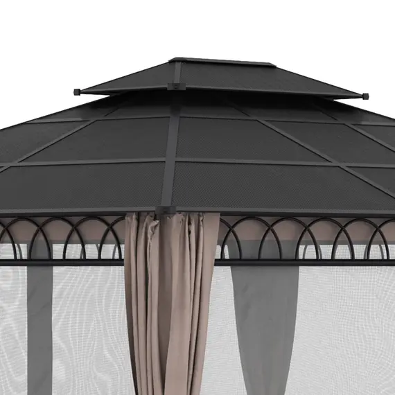 Buy 3.6 x 3 (m) Outdoor Polycarbonate Gazebo, Double Roof Hard Top Gazebo with Nettings & Curtains for Garden, Lawn, Patio, 9 image