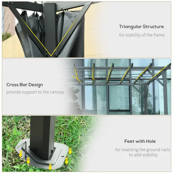 Buy 3.6 x 3(m) Outdoor Pergola with Retractable Roof and Curtains, Garden Gazebo Canopy Sun Shade Shelter with Aluminum Frame, Dark Grey, 6 image