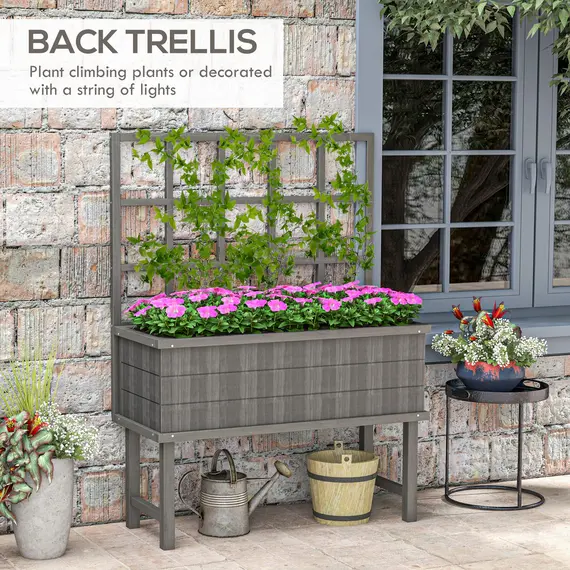 Buy 45 x 105cm Wooden Garden Planter, with Trellis - Grey, 4 image