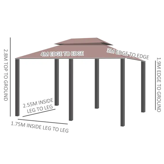 Buy 4m x 3(m)Garden Gazebo, Double Roof Outdoor Gazebo Canopy Shelter with Curtains, Solid Steel Frame for Patio, Garden, Brown, 3 image