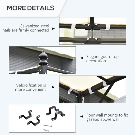 Buy 4 x 3 Meters Canopy Metal Wall Gazebo Awning Garden Marquee Shelter Door Porch - Cream, 6 image