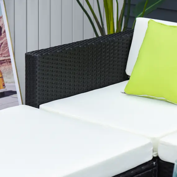 Buy 4-Seater Rattan Sofa Set Set Garden Outdoor Sectional Sofa Coffee Table Metal Frame w/Cushion Pillows-Black, 7 image