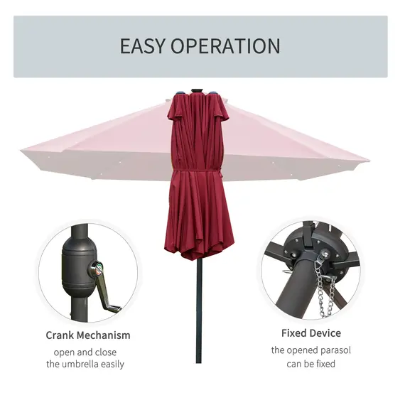 Buy 4.4m Double-Sided Sun Umbrella Patio Parasol LED Solar Lights Red, 7 image