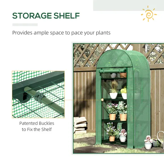 Buy 4 Tier Mini Greenhouse for Outdoor, Portable Gardening Plant Green House with Storage Shelf, Roll-Up Zipped Door, Metal Frame and PE Cover, 80 x 49 x 160cm, Green, 6 image
