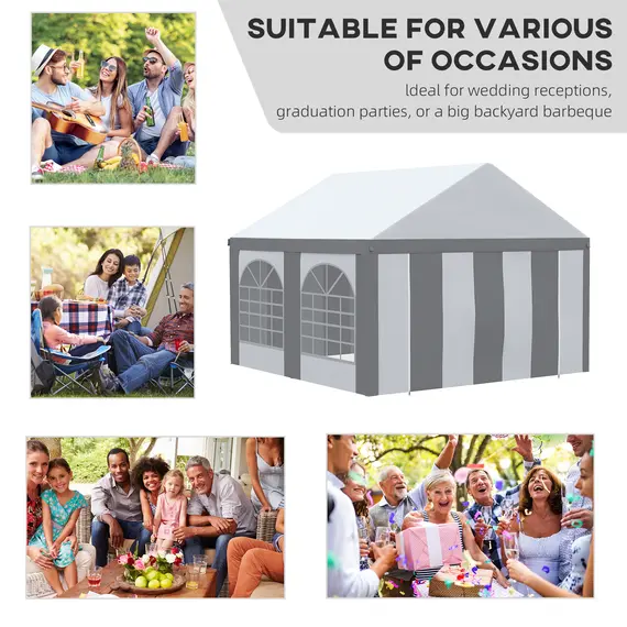 Buy 4 x 4m Galvanised Party Tent, Marquee Gazebo with Sides, Four Windows and Double Doors, for Parties, Wedding and Events, 4 image