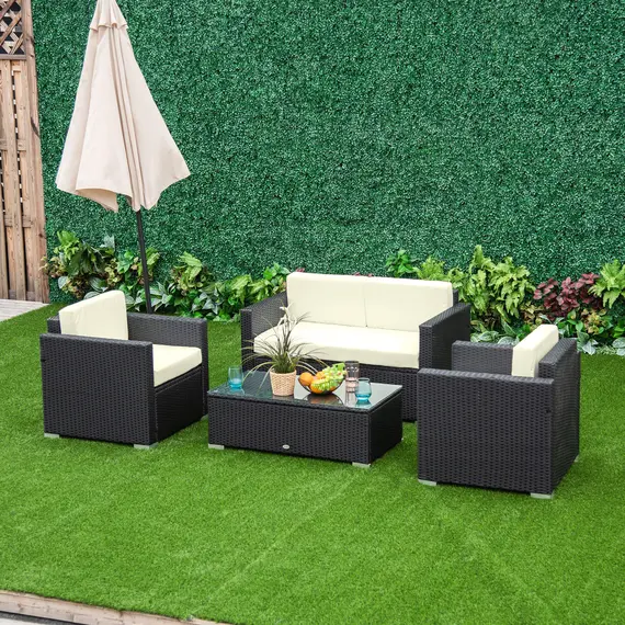 Buy 4-Seater Rattan Sofa Set Garden Rattan Furniture Wicker Steel Chair Seat Furniture Patio Rattan Garden Sofa Black, 2 image
