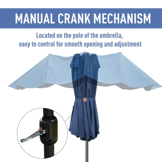 Buy 4.6M Sun Umbrella Canopy Double-sided Crank Sun Shade w/ Cross Base Dark Blue, 5 image