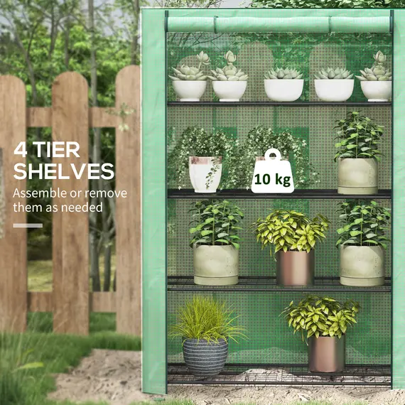 Buy 4 Tier Mini Greenhouse with Reinforced PE Cover, Portable Indoor Outdoor Green House with Roll-up Door and Wire Shelves, 170H x 120W x 50Dcm, Green, 4 image