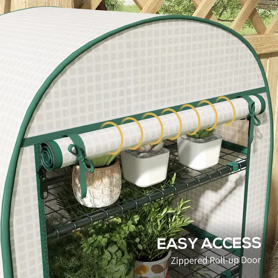 Buy 4 Tier Mini Greenhouse for Outdoor, Portable Gardening Plant Green House with Storage Shelf, Roll-Up Zipped Door, Metal Frame and PE Cover, 80 x 49 x 160cm, White, 5 image