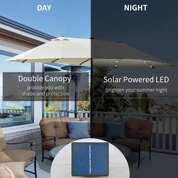 Buy 4.4m Double-Sided Sun Umbrella Patio Parasol LED Solar Lights Cream White, 4 image