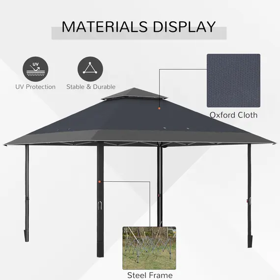 Buy 4 x 4m Pop-up Gazebo Double Roof Canopy Tent with UV Proof, Roller Bag & 3-Level Height Adjustable Outdoor Party, Steel Frame, Grey, 4 image