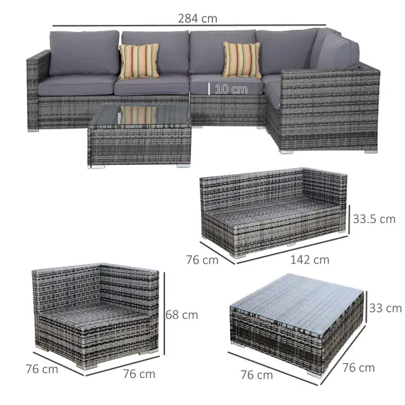Buy 4 Pieces Rattan Garden Furniture Set, Wicker Outdoor Furniture Set with Corner Sofa Loveseat Coffee Table Cushions, Conservatory Furniture Set for Patio Balcony Poolside, Grey, 3 image
