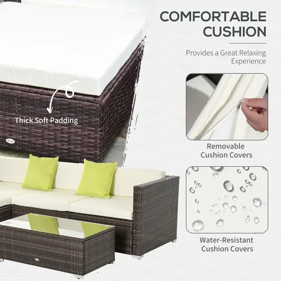 Buy 4-Seater Rattan Sofa Set Garden Outdoor Sectional Sofa Coffee Table Combo Patio Furniture-Brown, 5 image