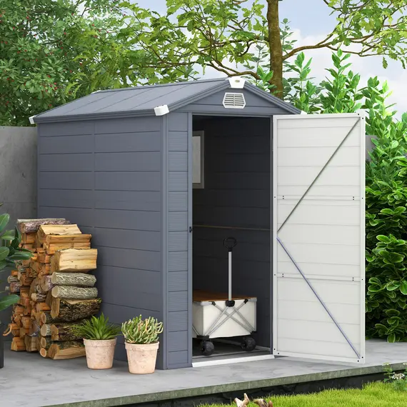 Buy 4.4ft x 6.2ft Aluminium Frame and Plastic Wall Shed, with Foundation - Grey, 2 image