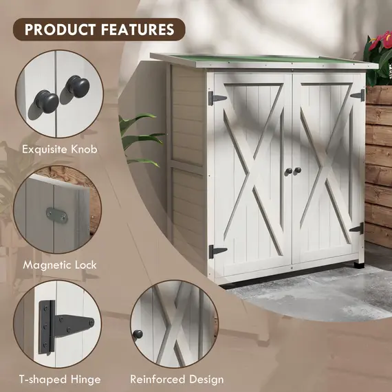 Buy 46.5 x 97cm Compact Wooden Storage Shed - Light Grey, 5 image