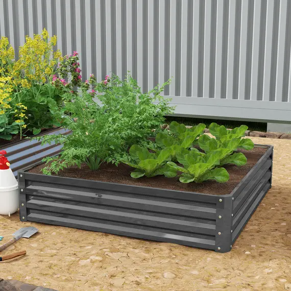 Buy 432L Square Raised Garden Bed Box Steel Frame for Vegetables, Flowers and Herbs, 120 x 120 x 30cm, Light Grey, 2 image